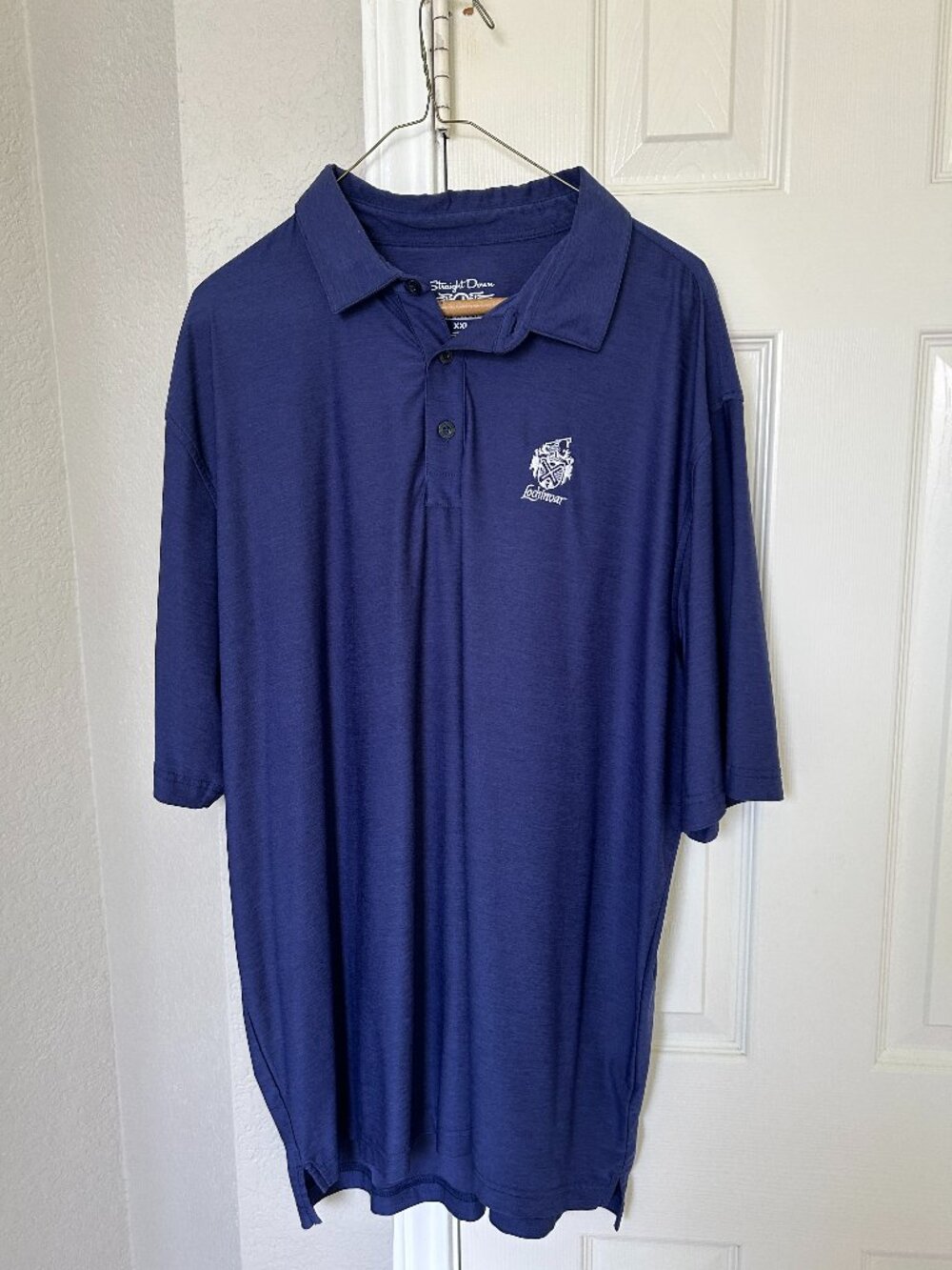 Straight Down Men's 3 Button Short Sleeve Polo - Lochinvar Logo -Dark Blue -XXL